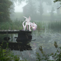 Size: 2000x2000 | Tagged: safe, edit, imported from derpibooru, oc, oc only, oc:oleander, bat pony, albino, base used, emo, fog, irl, photo, reflection, sfw edit, solo