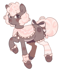 Size: 707x807 | Tagged: safe, artist:beetlepaws, imported from derpibooru, oc, oc only, oc:woolly bear, earth pony, pony, bow, brown, brown eyes, clothes, curly hair, curly mane, curly tail, cutie mark, pink hair, pink mane, pink tail, shoes, simple background, socks, solo, tail, tail bow, transparent background