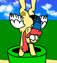 Size: 3023x3351 | Tagged: safe, artist:professorventurer, imported from derpibooru, oc, oc:power star, pegasus, female, handstand, mare, partially open wings, pegasus oc, pipe (plumbing), rule 85, skybox, super mario 64, super mario bros., upside down, warp pipe, wings