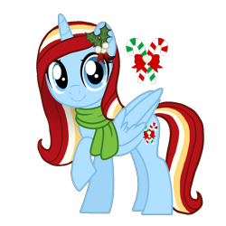 Size: 1100x1100 | Tagged: safe, artist:labyrinthine, imported from derpibooru, oc, oc only, oc:december, alicorn, base used, blue eyes, christmas, clothes, cute, holiday, month ponies, red mane, scarf, simple background, solo, transparent background