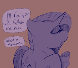 Size: 1600x1400 | Tagged: safe, imported from derpibooru, rarity, pony, unicorn, brown background, comic, dialogue, doodle, eyes closed, female, mare, open mouth, simple background, sketch, solo, speech bubble, talking to viewer