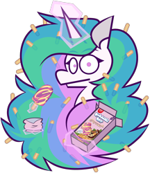 Size: 4167x4824 | Tagged: safe, artist:threetwotwo32232, imported from derpibooru, princess celestia, alicorn, pony, female, food, ice cream, looking at you, mare, messy mane, simple background, transparent background