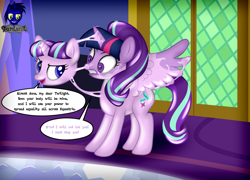 Size: 5760x4154 | Tagged: safe, artist:damlanil, imported from derpibooru, starlight glimmer, twilight sparkle, twilight sparkle (alicorn), alicorn, goo, latex pony, original species, pony, unicorn, the cutie re-mark, bondage, comic, commission, duo, encasement, female, grin, horn, latex, link in description, liquid latex, living latex, mare, mask, masking, merging, open mouth, ponysuit, possession, protagonists, rubber, s5 starlight, s5 starlight glimmer, shiny, show accurate, smiling, speech bubble, story, story included, text, transformation, twilight's castle, vector, venom