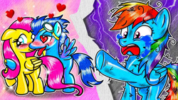 Size: 686x386 | Tagged: safe, artist:annie korea, imported from derpibooru, fluttershy, rainbow dash, soarin', wat, youtube link