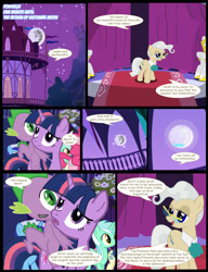 Size: 783x1021 | Tagged: safe, artist:dendoctor, imported from derpibooru, mayor mare, spike, twilight sparkle, dragon, pony, unicorn, comic:queen of tartarus, female, mare, mare in the moon, moon, ponyville, royal guard, town hall