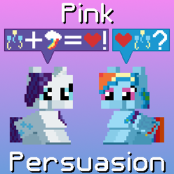 Size: 1240x1240 | Tagged: safe, artist:silk-rose, imported from derpibooru, rainbow dash, rarity, gradient background, math, pixel art, sitting, speech bubble, text, upscaled