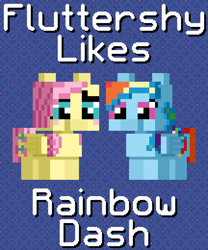 Size: 1080x1300 | Tagged: safe, artist:silk-rose, imported from derpibooru, fluttershy, rainbow dash, blushing, patterned background, pixel art, simple background, text, upscaled