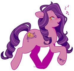 Size: 1373x1329 | Tagged: safe, artist:beetlepaws, imported from derpibooru, earth pony, pony, cutie mark, female, hoof heart, mare, open mouth, orange eyes, pink, purple hair, purple mane, purple tail, raised hoof, silver song, simple background, singing, solo, tail, transparent background, trotting, underhoof