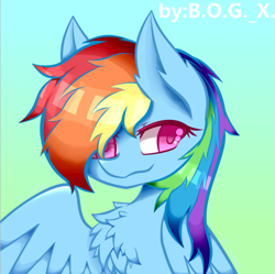 Size: 811x809 | Tagged: safe, artist:bogx, artist:果子, imported from derpibooru, rainbow dash, pegasus, pony, chest fluff, newbie artist training grounds, simple background, solo, spread wings, wings