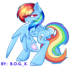 Size: 687x662 | Tagged: safe, artist:bogx, artist:果子, imported from derpibooru, rainbow dash, pegasus, pony, butt, dock, eye clipping through hair, frog (hoof), rainbutt dash, simple background, solo, tail, underhoof, white background