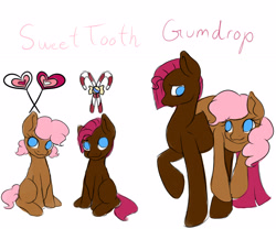 Size: 3453x2868 | Tagged: safe, artist:grace-likes-cake, imported from derpibooru, oc, oc:gumdrop, oc:sweet tooth, earth pony, pony, brother and sister, colt, female, filly, foal, fraternal twins, male, mare, name, no pupils, offspring, parent:cheese sandwich, parent:pinkie pie, parents:cheesepie, siblings, simple background, stallion, white background
