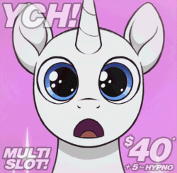 Size: 1300x1273 | Tagged: safe, artist:selenophile, imported from derpibooru, bat pony, advertisement, animated, commission, dilated pupils, hypnosis, hypnotized, looking at you, open mouth, ych animation, your character here