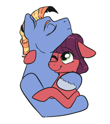 Size: 1512x1700 | Tagged: safe, artist:smirk, imported from derpibooru, oc, oc:grenadine, oc:stone slag, cute, duo, eyes closed, female, floppy ears, hug, husband and wife, male, mare, married couple, one eye closed, simple background, smiling, stallion, straight, transparent background