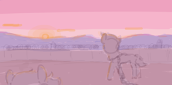 Size: 708x352 | Tagged: safe, artist:algoatall, earth pony, pony, chains, gartic phone, mountain, prisoner, silhouette, sunset