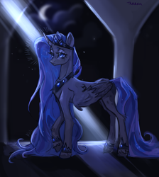 Size: 2600x2900 | Tagged: safe, artist:mariya1otter, imported from derpibooru, princess luna, alicorn, pony, crescent moon, female, mare, moon, night, solo