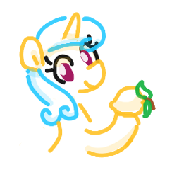 Size: 252x258 | Tagged: safe, artist:algoatall, lemon hearts, pony, unicorn, female, food, gartic phone, lemon, mare, simple background, smiling, solo, white background