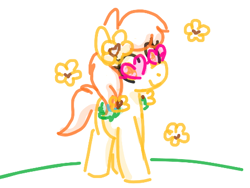 Size: 477x358 | Tagged: safe, artist:algoatall, oc, oc:thursday, earth pony, pony, female, flower, gartic phone, glasses, heart shaped glasses, mare, simple background, smiling, solo, white background