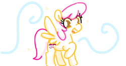 Size: 682x359 | Tagged: safe, artist:algoatall, parasol, pegasus, pony, female, gartic phone, happy, looking at you, mare, open mouth, simple background, smiling, solo, sparkles, spread wings, white background, wings