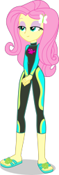 Size: 1360x4009 | Tagged: safe, alternate version, artist:dustinwatsongkx, imported from derpibooru, fluttershy, human, equestria girls, equestria girls series, barefoot, clothes, feet, female, fluttershy's wetsuit, lidded eyes, sandals, simple background, solo, swimsuit, transparent background, vector, wetsuit