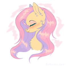 Size: 1641x1522 | Tagged: safe, artist:belkaart0w0, imported from derpibooru, fluttershy, pegasus, pony, :p, blushing, bust, chest fluff, cute, ear fluff, eyes closed, female, mare, shyabetes, solo, tongue out