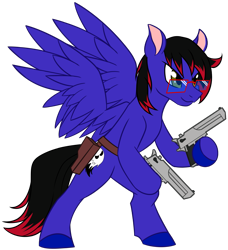 Size: 1839x2016 | Tagged: safe, artist:redahfuhrerking, imported from derpibooru, oc, oc only, oc:blue specter, pegasus, glasses, gun, handgun, male, pistol, simple background, solo, stallion, transparent background, weapon