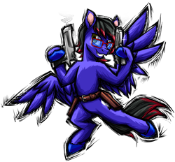 Size: 2794x2592 | Tagged: safe, artist:redahfuhrerking, imported from derpibooru, oc, oc only, oc:blue specter, pegasus, glasses, gun, handgun, male, pistol, simple background, solo, stallion, transparent background, weapon