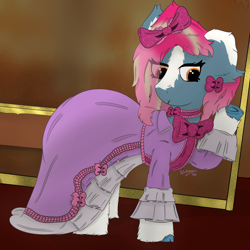 Size: 4000x4000 | Tagged: safe, artist:spiroudada, imported from derpibooru, oc, oc only, earth pony, pony, clothes, cute, dress, earth pony oc, female, mare, pink, smiling