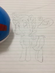 Size: 2448x3264 | Tagged: safe, artist:sweetsterty, imported from derpibooru, scootaloo, pegasus, pony, cheek fluff, chest fluff, cute, cutealoo, drawing, female, irl, lined paper, photo, poké ball, pokémon, scootachicken, silly, traditional art