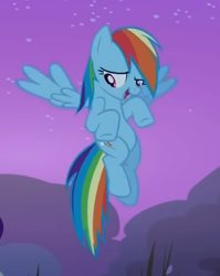 Size: 388x487 | Tagged: safe, imported from derpibooru, screencap, rainbow dash, pegasus, pony, sleepless in ponyville, belly, cropped, flying, open mouth, solo, spread wings, wings