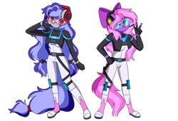 Size: 1280x872 | Tagged: safe, artist:kittyrosie, imported from derpibooru, oc, oc only, oc:cinnabyte, oc:lillybit, anthro, duo, simple background, tongue out, transparent background