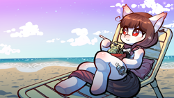 Size: 2560x1440 | Tagged: safe, imported from derpibooru, oc, oc:arwencuack, anthro, beach, food, ice cream, solo