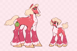 Size: 870x580 | Tagged: safe, artist:godisgayfightme, imported from twibooru, big macintosh, earth pony, pony, alternate design, coat markings, colored hooves, curly hair, freckles, image, male, needs more jpeg, pink background, redesign, self paradox, simple background, solo, stallion, twitterina design, unshorn fetlocks, younger