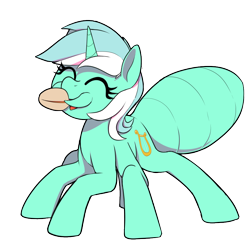Size: 854x840 | Tagged: safe, artist:thebatfang, lyra heartstrings, ant, ant pony, insect, original species, pony, unicorn, eyes closed, food, grain, happy, lyrant, noises, oats, open mouth, simple background, solo, transparent background