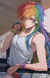 Size: 828x1288 | Tagged: dead source, safe, artist:doo_有问题麻烦请看简介, imported from derpibooru, rainbow dash, human, human coloration, humanized, watermark