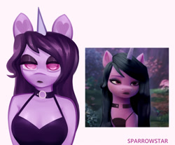 Size: 1280x1061 | Tagged: safe, artist:vtya, imported from derpibooru, screencap, izzy moonbow, anthro, pony, unicorn, spoiler:g5, spoiler:my little pony: tell your tale, black dress, black hair, choker, clothes, dress, eyebrows, eyelashes, eyeliner, eyeshadow, female, g5, goth, goth izzy, heart, horn, makeup, my little pony: tell your tale, no pupils, scene interpretation, solo, unicorn horn