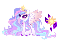 Size: 1920x1319 | Tagged: safe, artist:gloriaartist, imported from derpibooru, oc, alicorn, changepony, hybrid, pony, crown, female, interspecies offspring, jewelry, mare, offspring, parent:princess celestia, parent:thorax, parents:thoralestia, regalia, simple background, solo, transparent background