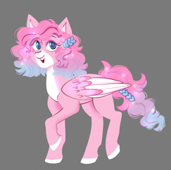 Size: 1923x1916 | Tagged: safe, artist:cartoonsams, imported from derpibooru, oc, pegasus, pony, coat markings, feathered wings, female, female oc, folded wings, hairclip, heart, hooves, looking at you, open mouth, pegasus oc, pegasus wings, pink coat, raised hoof, smiling, smiling at you, solo, tail, two toned mane, two toned tail, wavy hair, wavy mane, wavy tail, wings