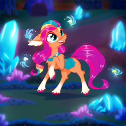 Size: 2500x2500 | Tagged: safe, artist:rurihal, imported from derpibooru, sunny starscout, breezie, earth pony, pony, spoiler:g5, spoiler:my little pony: make your mark, chest fluff, coat markings, cute, ear fluff, female, g5, leg fluff, mane stripe sunny, mare, my little pony: a new generation, my little pony: make your mark, smiling, socks (coat markings), sunnybetes, unshorn fetlocks