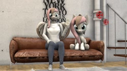 Size: 1920x1080 | Tagged: safe, artist:lincoln ks115, oc, oc only, anthro, pony, 3d, anthro with ponies, female, mare, sitting on couch, source filmmaker