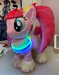 Size: 1608x2048 | Tagged: safe, artist:lilmoon, imported from derpibooru, pacific glow, earth pony, clothes, female, glowstick, irl, leg warmers, pacifier, photo, pigtails, plushie, sweat band