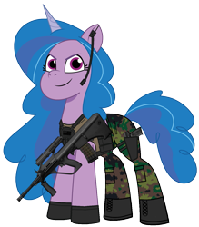 Size: 1053x1200 | Tagged: safe, artist:edy_january, artist:prixy05, edit, imported from derpibooru, vector edit, izzy moonbow, pony, unicorn, armor, assault rifle, australia, australian, body armor, boots, bullpap, call of duty, call of duty: modern warfare 2, camouflage, clothes, delta forces, five seven, g5, gloves, gun, handgun, looking at you, military, military uniform, my little pony: tell your tale, operator, rifle, shirt, shoes, simple background, soldier, soldier pony, solo, special forces, steyr aug, tanktop, transparent background, uniform, vector, warfighter, weapon