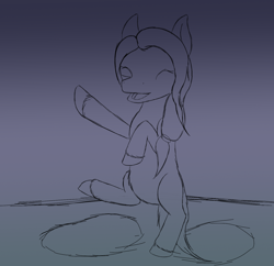 Size: 1650x1600 | Tagged: safe, artist:stormy hooves, derpibooru exclusive, imported from derpibooru, earth pony, pony, eyes closed, female, g5, happy, jazz hooves, mare, sketch, standing, standing on one leg, wet, wet mane, wip