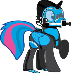 Size: 879x909 | Tagged: safe, artist:sonicstreak5344, imported from derpibooru, oc, alicorn, air tank, flippers (gear), male, mask, offspring, oxygen tank, parent:flash sentry, parent:twilight sparkle, parents:flashlight, scuba gear, solo, stallion, vector, wetsuit