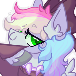 Size: 500x500 | Tagged: safe, artist:pins_et_needles, imported from derpibooru, oc, oc only, oc:blazey sketch, pegasus, bow, clothes, green eyes, grey fur, hair bow, multicolored hair, pegasus oc, simple background, smug, solo, sweater, transparent background, wings