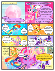 Size: 612x792 | Tagged: safe, artist:newbiespud, edit, edited screencap, imported from derpibooru, screencap, applejack, discord, fluttershy, pinkie pie, rainbow dash, rarity, twilight sparkle, alicorn, draconequus, pegasus, pony, comic:friendship is dragons, twilight's kingdom, comic, dialogue, female, flying, male, mane six, mare, rainbow power, screencap comic, smiling, speech bubble, spread wings, twilight sparkle (alicorn), wings