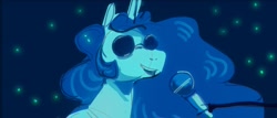 Size: 2817x1203 | Tagged: safe, artist:alumx, imported from derpibooru, princess celestia, alicorn, pony, bluescale, female, mare, microphone, monochrome, open mouth, open smile, parody, smiling, solo, sunglasses, welcome to the internet