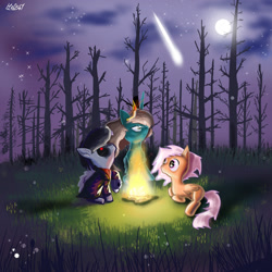 Size: 2048x2048 | Tagged: safe, artist:ha0s67, imported from derpibooru, oc, oc:13 nightmares, oc:queen alnilam, oc:regie falcon, alicorn, pegasus, pony, moon, stars