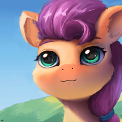 Size: 3200x3200 | Tagged: safe, artist:little_mouse, imported from derpibooru, sunny starscout, earth pony, pony, :3, bust, g5, high res, portrait, solo