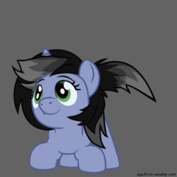 Size: 800x800 | Tagged: safe, artist:age3rcm, imported from derpibooru, oc, oc only, oc:shainer shrapnel shock, pony, unicorn, animated, behaving like a dog, cute, doom equestria, equestria doom, female, gif, gray background, green eyes, horn, mare, simple background, solo, tail, tail wag
