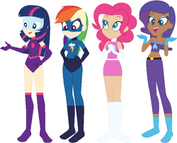 Size: 684x552 | Tagged: safe, artist:sturk-fontaine, imported from derpibooru, pinkie pie, rainbow dash, rarity, twilight sparkle, human, equestria girls, base used, human coloration, simple background, superhero, white background